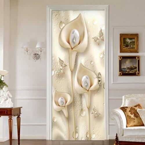 Modern 3D Stereo Calla Murals Wallpaper European Style Living Room Luxury Door Sticker Self-Adhesive Waterproof Vinyl Wall Paper