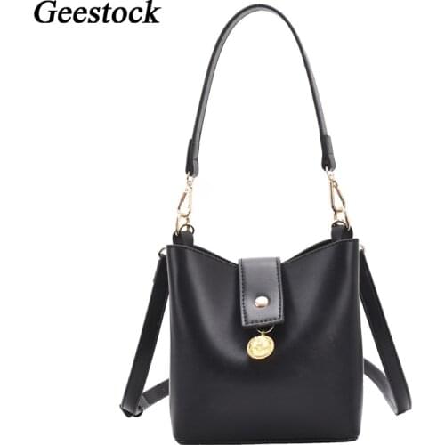 Geestock Small PU Leather Bucket Shoulder Bag for Woman Top-Texture Crossbody Bag with Short Handles Fashion Trendy Handbags