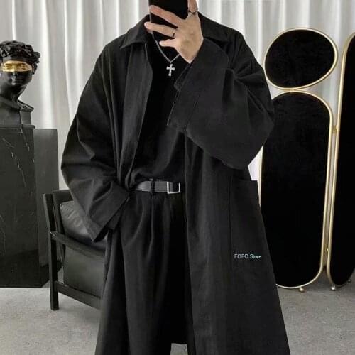 Autumn Long Black Oversized Trench Coat Men Long Sleeve Loose Dark Academia Aesthetic Fashion without Buttons 2021