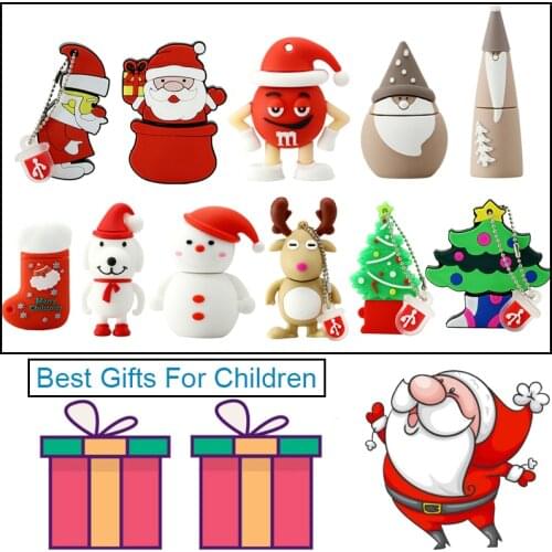 USB Flash Drive Christmas Series Cartoon Snowman Deer 4GB 8GB Pendrive 16GB 32GB 64GB Santa Claus Pen Drive Memory Stick Gift