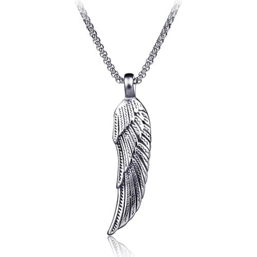 Punk Vintage Style Titanium Steel Angel Feather Wings Pendants Necklaces fo Men Rock Jewelry High Quality Never Fade