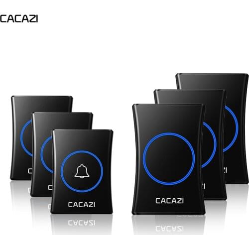 CACAZI Waterproof Wireless Doorbell 3 4 Battery Button 1 2 3 Receiver 300M Remote Control Home Call Bell Chime US EU UK AU Plug