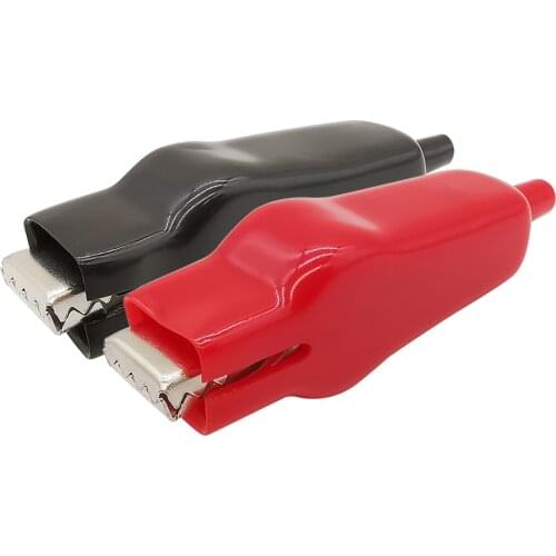 2Pcs Sheathed 20A Alligator Clips DIY Test Electric Crocodile Spring Clamp Wire Battery Charging Clip Red & Black