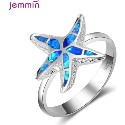Lovely Starfish Blue Opal Rings For Women Birthday Gift Hot Sale Brand Jewelry On Sale Top Quality Finger Rings