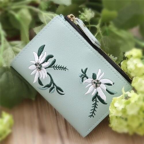 Women Wallets Purses For Student Child Girl Money Coin Pocket Card Holder Fashion Embroidered Flower Small Wallets For Femme