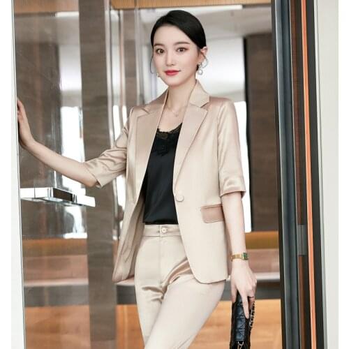 High Quality Fabric Formal Professional Women Business Work Wear Suits Pantsuits OL Styles Summer Blazers Trousers Set