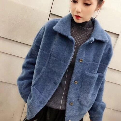 Women 2019 Autumn Winter Faux Mink Knitted Sweater Coat Female Warm Thicken Tricot Jacket Outerwear Sueter Mujer Invierno Z66