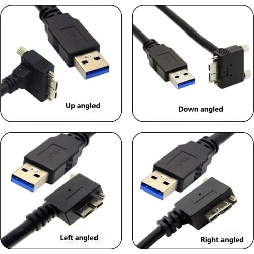 Zihan Left /Right/Up/Down Angled 90 Degree Micro USB Screw Mount to USB 3.0 Data Cable for Point Grey Chameleon Camera