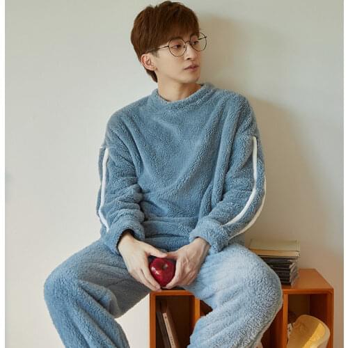 Winter Flannel Sleepwear Plus Size Men Pyjamas Coral Fleece Thicken Casual Homewear Warm Boy Pijama Sleep Lounge Pajama Set XXXL