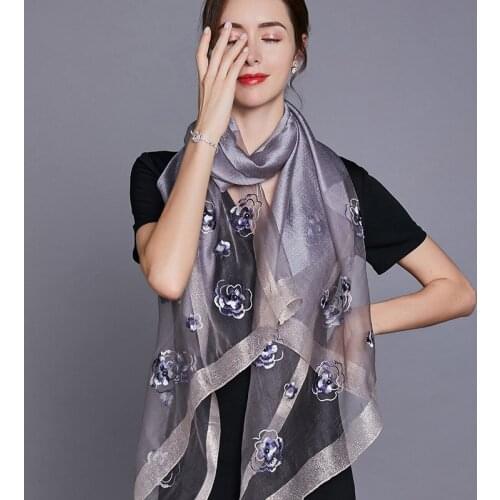 Winter luxury Brand Floral Wool Silk Scarf Women Scarf Wrap long Wool Scarf Women Warm Pashmina Shawls Beach Scarves
