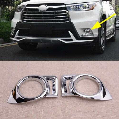 1Pair Car ABS Chrome Front Fog Light Lamp Cover Trim Fit for Toyota Highlander 2014 2015 2016 Accessories