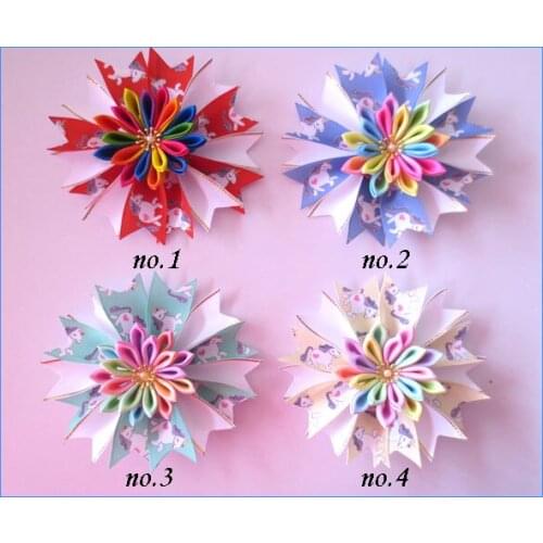 100 BLESSING Girl Popular 4.5" Fairy Hair Bow Clip Flower Unicorn Phnom Penh Ribbon