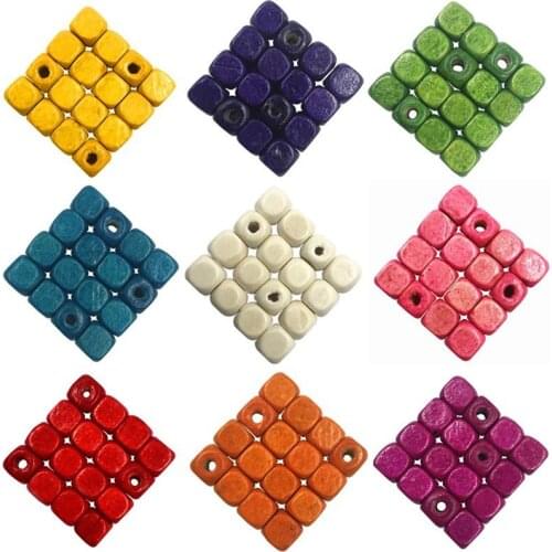100Pcs 6mm Wood beads Square Loose Beads Jewelry Accessories DIY Findings Pendant Necklace Bracelet Wholesale