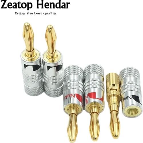 100Pcs High Quality 24K Gold Nakamichi Speaker Banana Male Plug with Screw Lock for Audio Video Connector Black Red Color