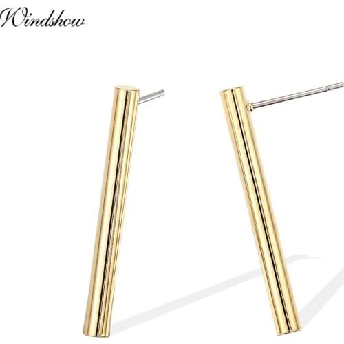 New Fashion Brand Yellow Gold Color Long Bar Stud Earrings For Womens Girls Jewelry Minimalist Orecchini Aretes de mujer Aros