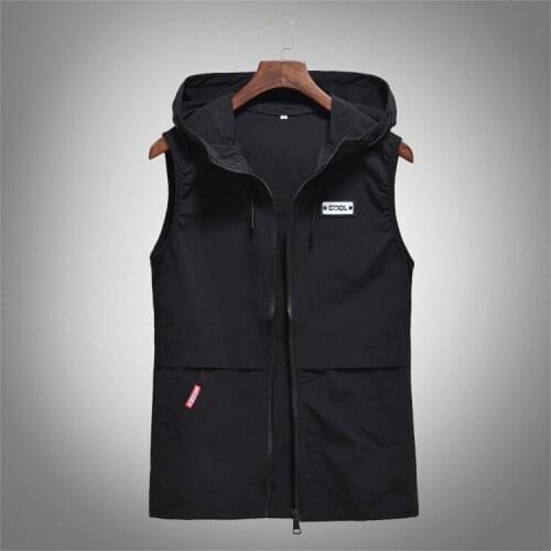 2019 New Arrival Trendy MenS Summer Autumn Thin Casual Vest Slim Sleeveless Hooded Zipper Vest Fashion Black Waistcoat D258
