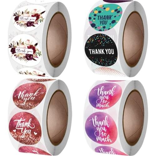 24 Types Thank You Stickers Seal Labels Watercolor Colorful Dot for E-commerce Online Sales Package Party Gifts Envelopes Mail