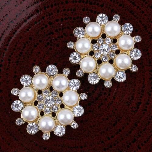 50pcs/lot 28MM 2Colors Starry Cheap Flatback Buttons For Wedding Embellishment Full Pearl Rhinestone Button For Bridal Brooches
