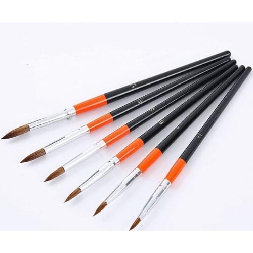 6pcs Round Horse Hair Artist brushes Set Wood Handle Aluminum Tube for Body Nail Art Oil Acrylic Watercolor Painting