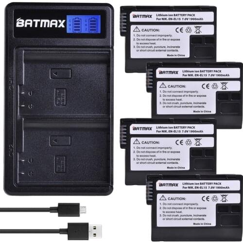 EN-EL15 EN-EL15a ENEL15 EL15A 4Pcs Battery + LCD Dual USB Charger for Nikon D800E D800 D600 D7100 D7000 D7100 V1 MB-D14 Camera
