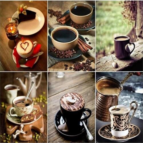 Huacan Diamond Mosaic Full Square Coffee Cup DIY Diamond Painting Rhinestone Cartoon Diamond Embroidery Craft Kit Garden Decor