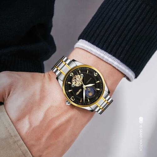 SKMEI Classic Steel Automatic Mechanical Brand Watch Male Moon Phase Wristwatches reloj hombre For Men Dress Business Clock