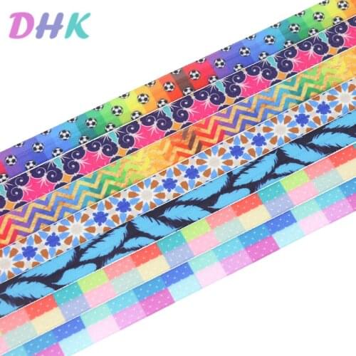 DHK 5/8'' 5yards dot pattern feather chevron printed Fold Elastic FOE stretch ribbon hairbow headwear headband DIY OEM E1783