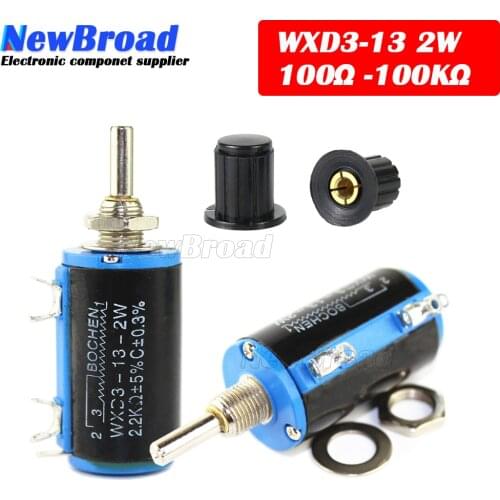 WXD3-13-2W Wirewound Potentiometer Resistance 100R 470R 1K 4.7K 10K 22K 47K 100KΩ Ohm Linear Rotary Potentiometer with Knob