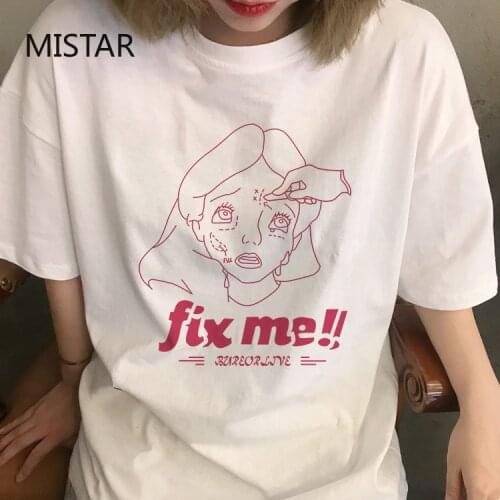 Fix Me Letter Printed Harajuku T Shirt Women Casual White Tops Fashion Casual T Shirt Short Sleeve Graphic Tees Women