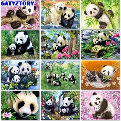 Gatyztory DIY Painting By Numbers Kits Animals Panada Digital Coloring Drawing Oil Paintings By Number Wall Art Picture Home Dec