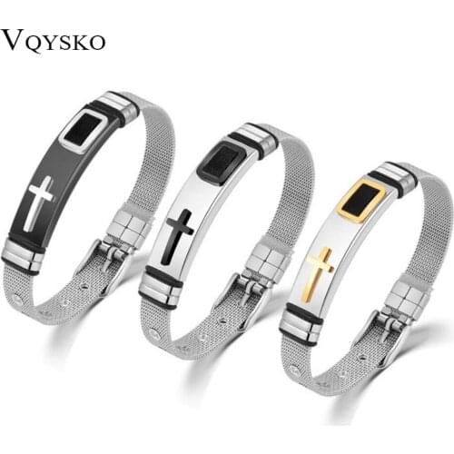 Classic Cool Cross Bracelet Men Jewelry Stainless Steel Mesh Length Adjustable Cold Color Fashion Mens Jewellery Bracelet