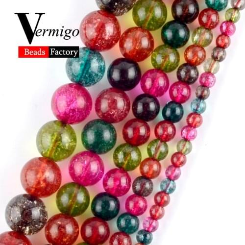 Natural Multicolor Snow Cracked Crystal DIY Necklace Bracelet For Jewelry Making Wholesale Round Loose Spacer Beads 4mm-12mm 15"