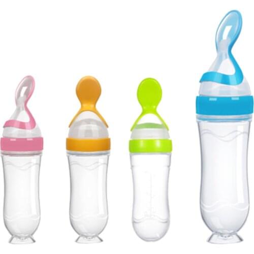 Baby Feeding Spoon with Dust Cover Scale ​​Mark Suction Cup Round Bottom Leak-proof Design Bottle complementary food bottle