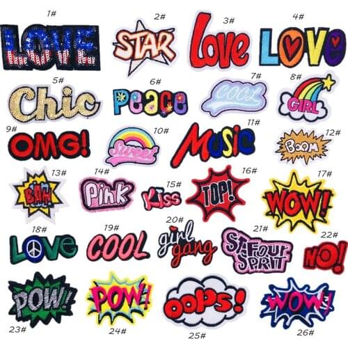50pcs/lot Fashion Embroidery Patches Letters Pink Clothing Decoration Accessories Strange Things Diy Iron Heat Transfer Applique