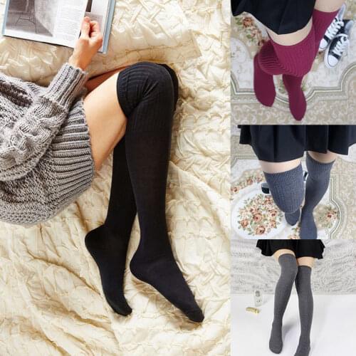 Hot Fashion Stylish Sexy Solid Knitted Warm Cotton Over Knee High Stockings Women Soft Casual Thigh High Long Loose Stocks Lady