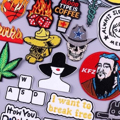 Fashion Women Patch Rock Stripes For Jackets Skull Cowboy Iron On Embroidered Patches For Clothing Cartoon Badge Letter Patch