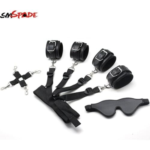 Smspade Bondage Restraint Kit Cuffs Ankles & Blindfold Multifunctional Under the Bed BDSM Adult Sex Toy for Couples PU & Velvet