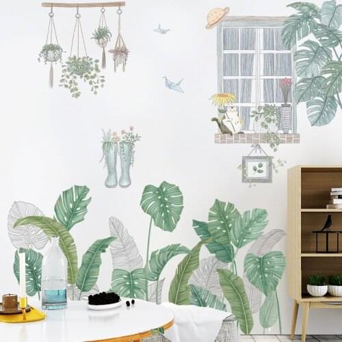 Green Leaves Wall Stickers for Bedroom Living Room Home Decor Vinyl DIY Wall Decal Porch Background Door Murals Wall Decor Gifts