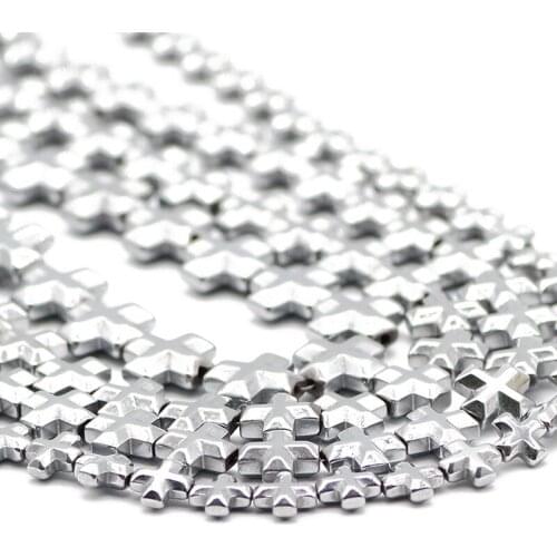 Natural Stone Hematite Silvers Cross Jesus Spacer Loose Beads For Jewelry Making Handmade DIY Bracelets Accessories 6/8/10MM