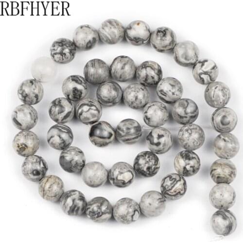Natural stone Textured textured Grey Map beads Round Stripes Loose bead for DIY beaded Bracelet Jewelry Making 4 6 8 10 12mm 15