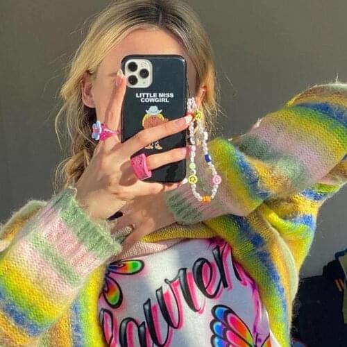 New 2021 Colorful Acrylic Bead Mobile Phone Chain CellPhone Strap Anti-Lost Lanyard Ornament Key Chain For Women Summer Jewelry