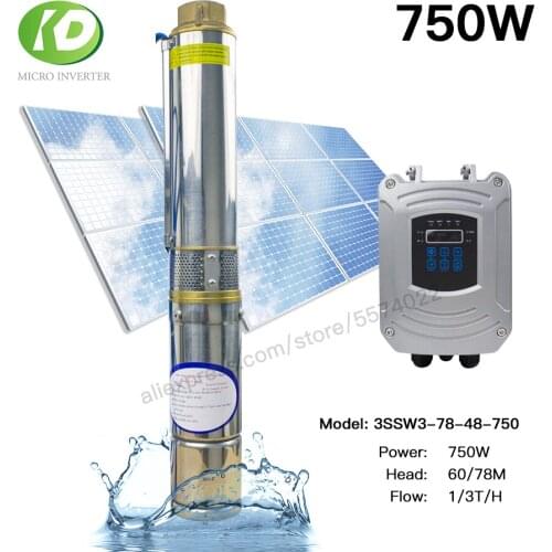 New 3 m³/H 78M 750W DC 48V Solar Water Pump Deep Well Submersible Water Pump Permanent Magnet Motor Brushless for Agricultural