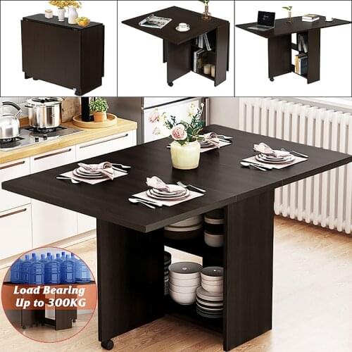 3 in 1 Rolling Dining Table Set Folding Wooden Dining Table Movable Office Table Kitchen Storage Home Furniture