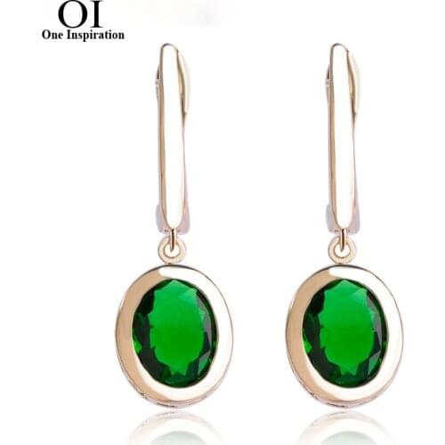 OI Green Drop Earrings For Women Wedding Copper Pin Rhinestone Jewelry Dangle Earring Princess Hooks Zircon Drop Pendientes