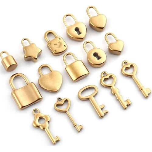 5pcs/Lot Stainless Steel Heart Lock Key Pendants Gold Steel Charm Jewlery Accessoriest For DIY Necklace Bracelet Jewelry Making