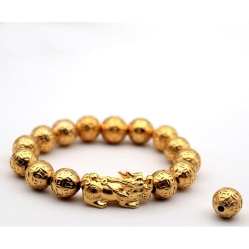 Gold Plated Sand Money Pattern Beads PIXIU Bracelet Men Women Charm Jewelry Accessories Vietnam Fashion FengShui Amulet Hand Row