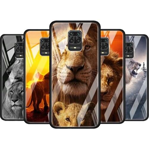 The Lion kingdom animal for Xiaomi Redmi Note 10 Pro Max 10S 9T 9S 9 8T 8 7 Pro 5G Luxury Tempered Glass Phone Case Cover