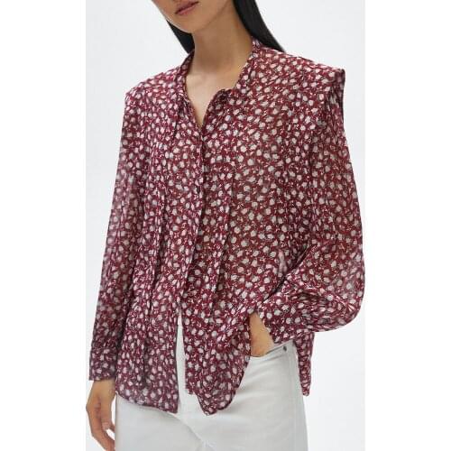 2021 autumn new ladies all-match fashion temperament flower print shirt bow top