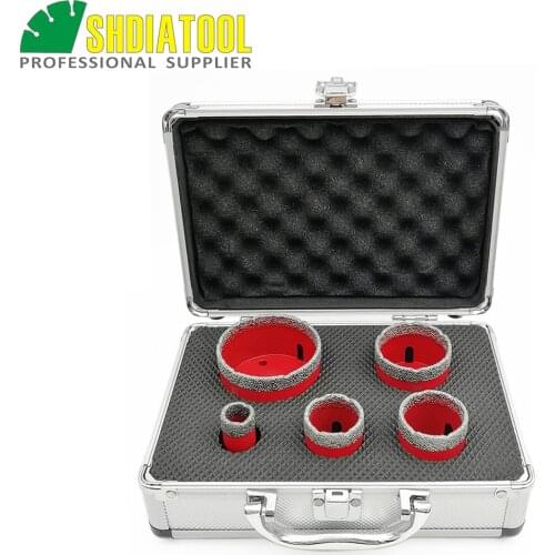 SHDIATOOL 1set/5pcs M14 Vacuum Brazed Diamond Drilling Core Bits With Box Dia 20+35+40+50+68mm Granite Marble Ceramic Hole Saw