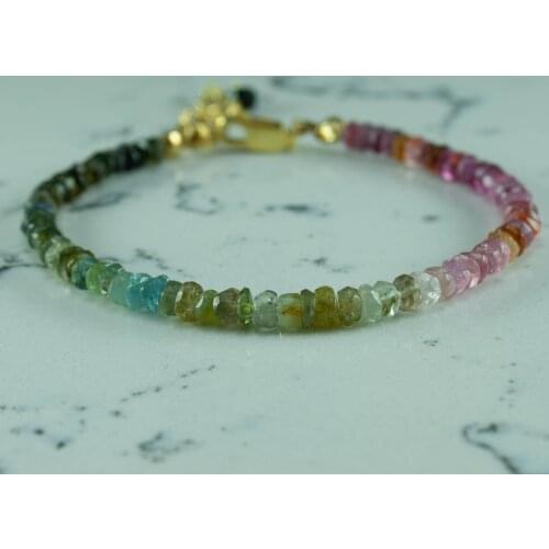 Tourmaline Bracelet, Rainbow color 14K Gold Filled Jewelry for Women, October Birthstone Bracelet, hand Made in TURKEY
